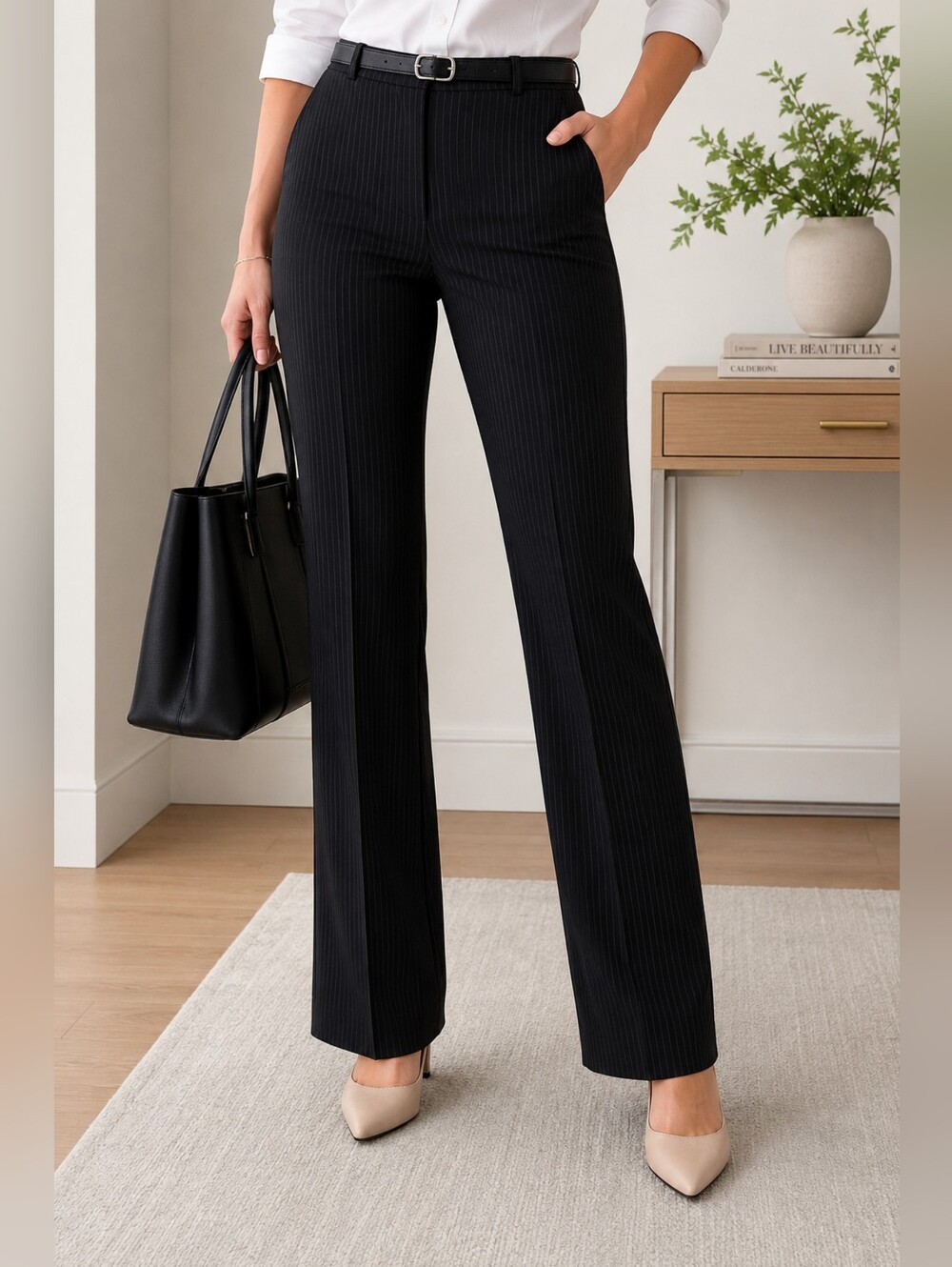Banana Republic Martin Fit Women’s Size 6 Black Pinstripe Dress Pants NWT - Picture 1 of 9